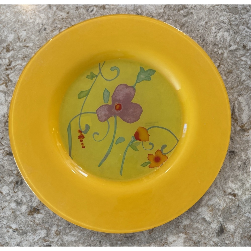 Crate & Barrel Dibbern 13.5'' Floral Yellow, Purple Red Flowers Serving Platter